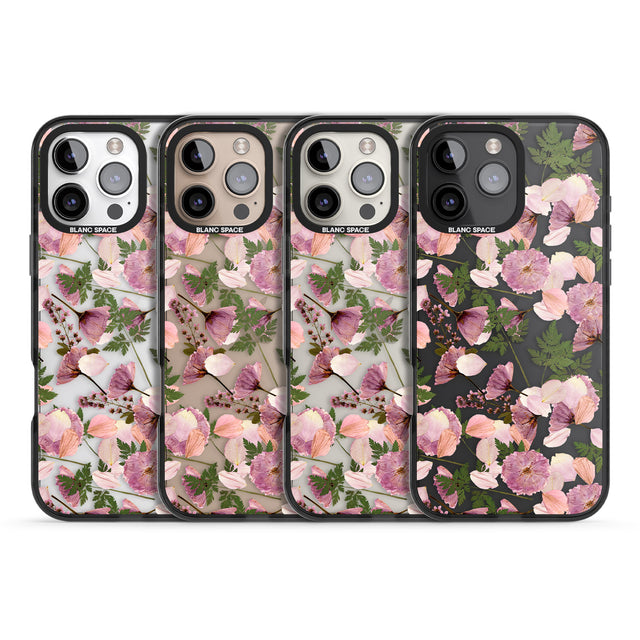 iPhone 16 Pro Max Leafy Floral Pattern Transparent Design Black Impact Phone Case