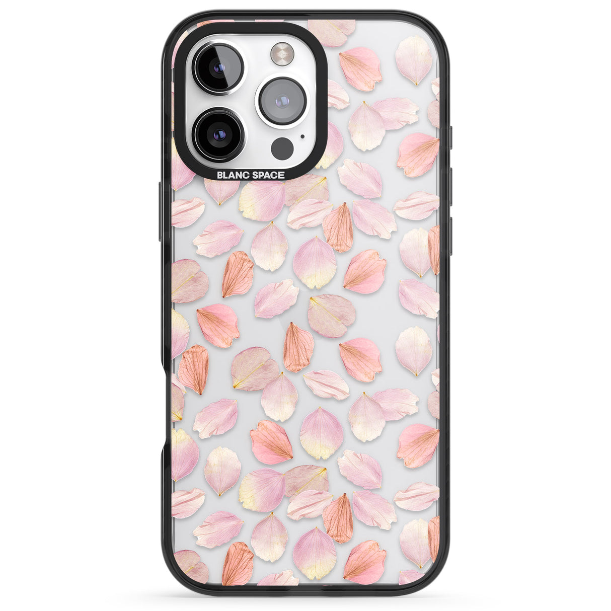 iPhone 16 Pro Max Pink Petals Transparent Design Black Impact Phone Case