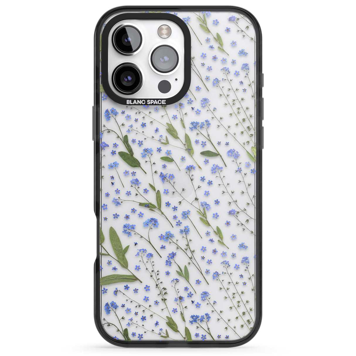 iPhone 16 Pro Max Blue Wild Flower Design Black Impact Phone Case