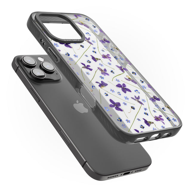 iPhone 16 Pro Max Violet & Blue Floral Pattern Design Black Impact Phone Case