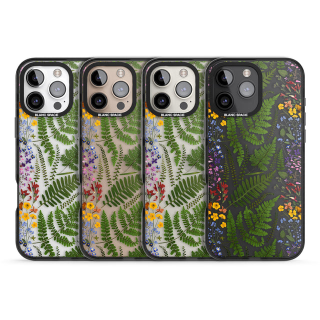 iPhone 16 Pro Max Busy Floral and Fern Design Black Impact Phone Case