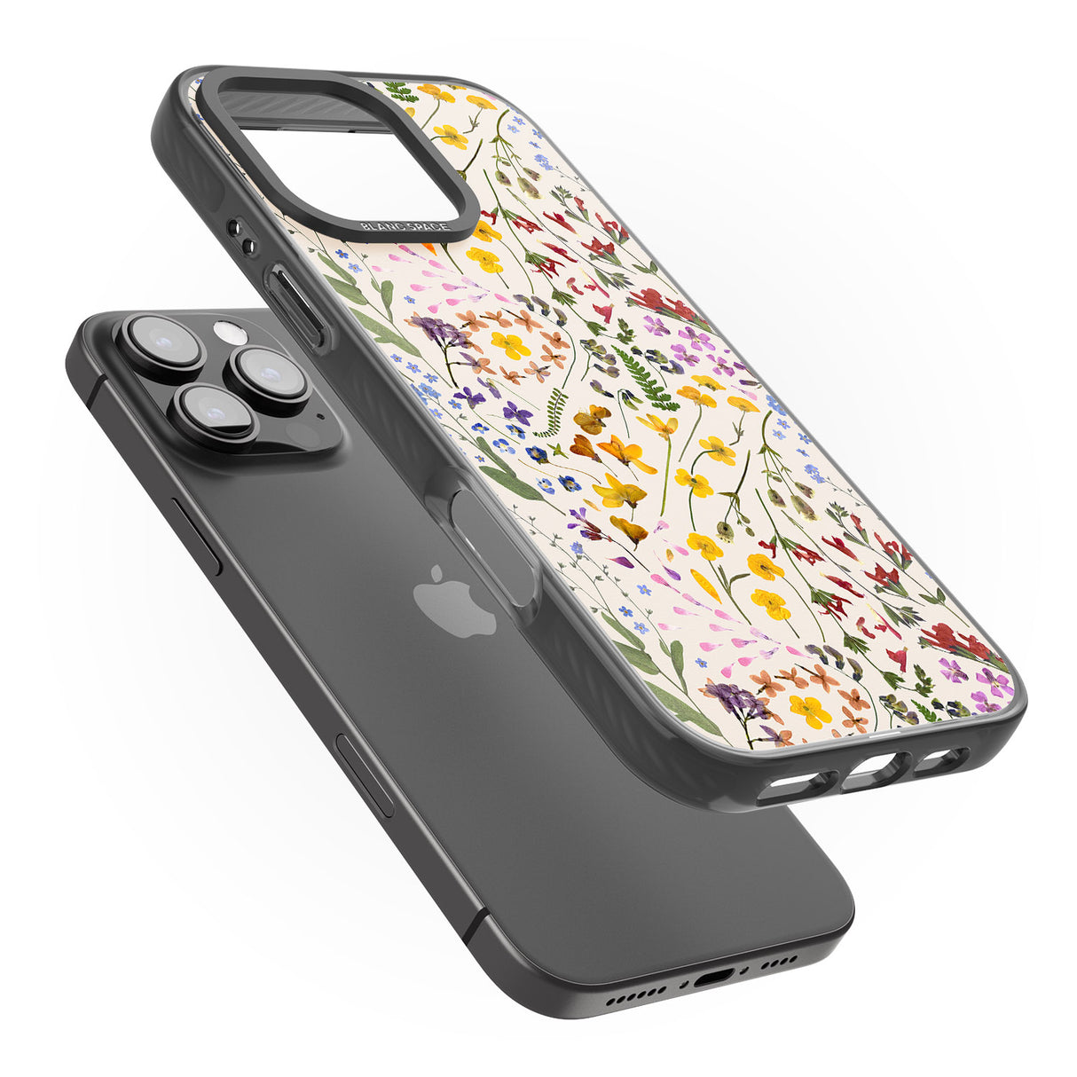 iPhone 16 Pro Max Wildflower & Leaves Cluster Design - Cream Black Impact Phone Case