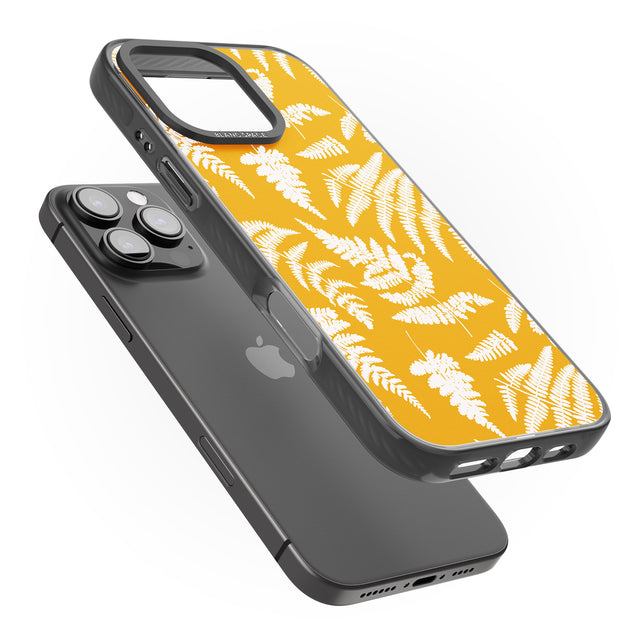 iPhone 16 Pro Max Fern Pattern on Yellow Black Impact Phone Case