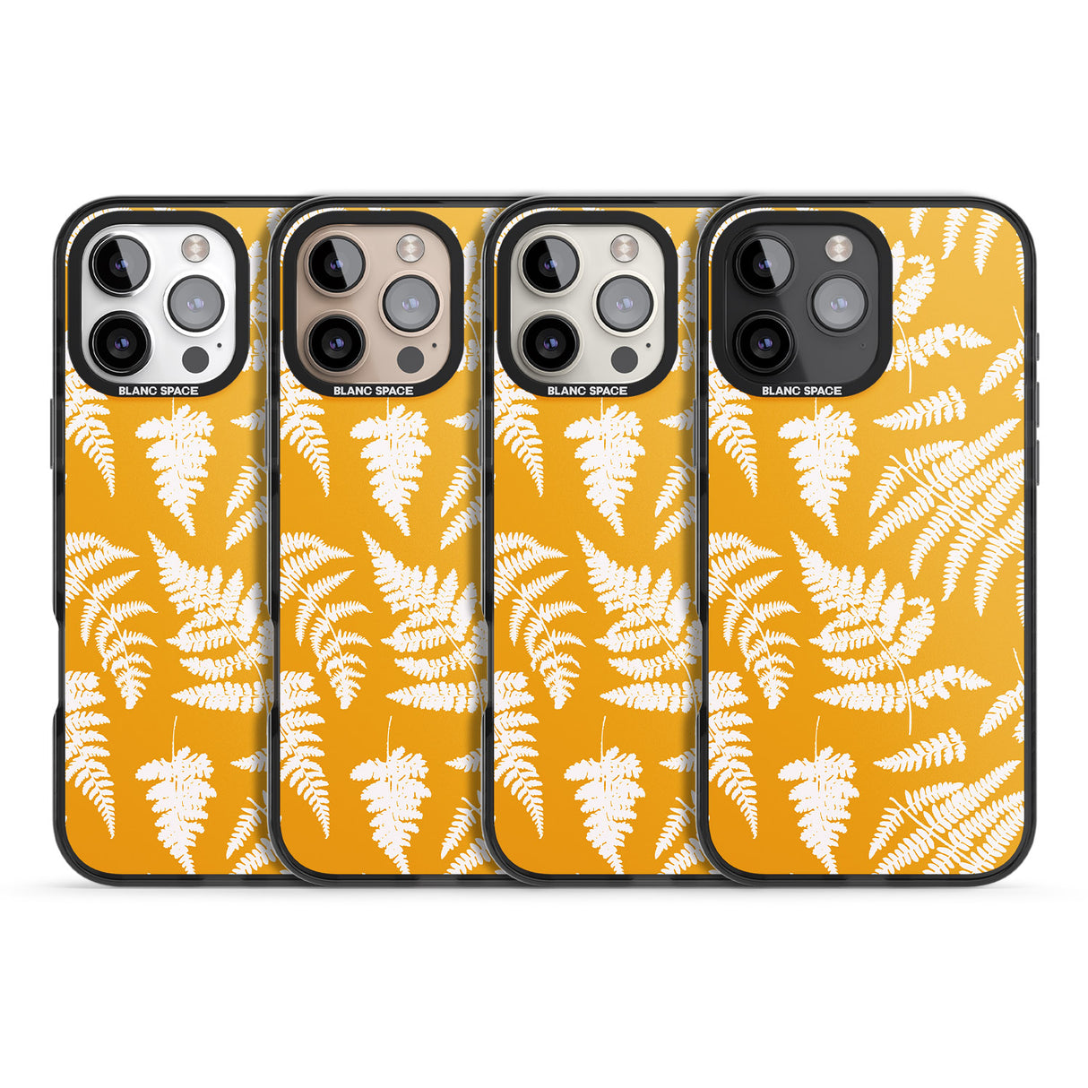 iPhone 16 Pro Max Fern Pattern on Yellow Black Impact Phone Case