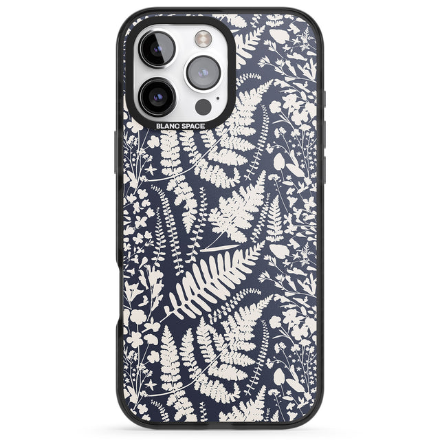 iPhone 16 Pro Max Wildflowers and Ferns on Navy Black Impact Phone Case