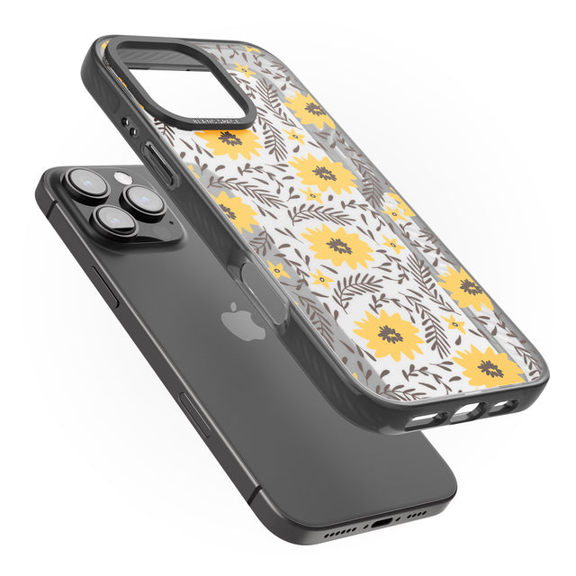 iPhone 16 Pro Max Yellow Blossoms Transparent Floral Black Impact Phone Case