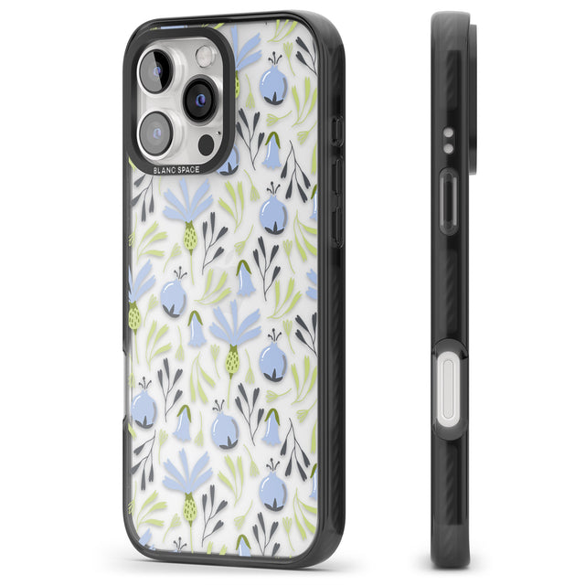 iPhone 16 Pro Max Blue Flora Transparent Floral Black Impact Phone Case