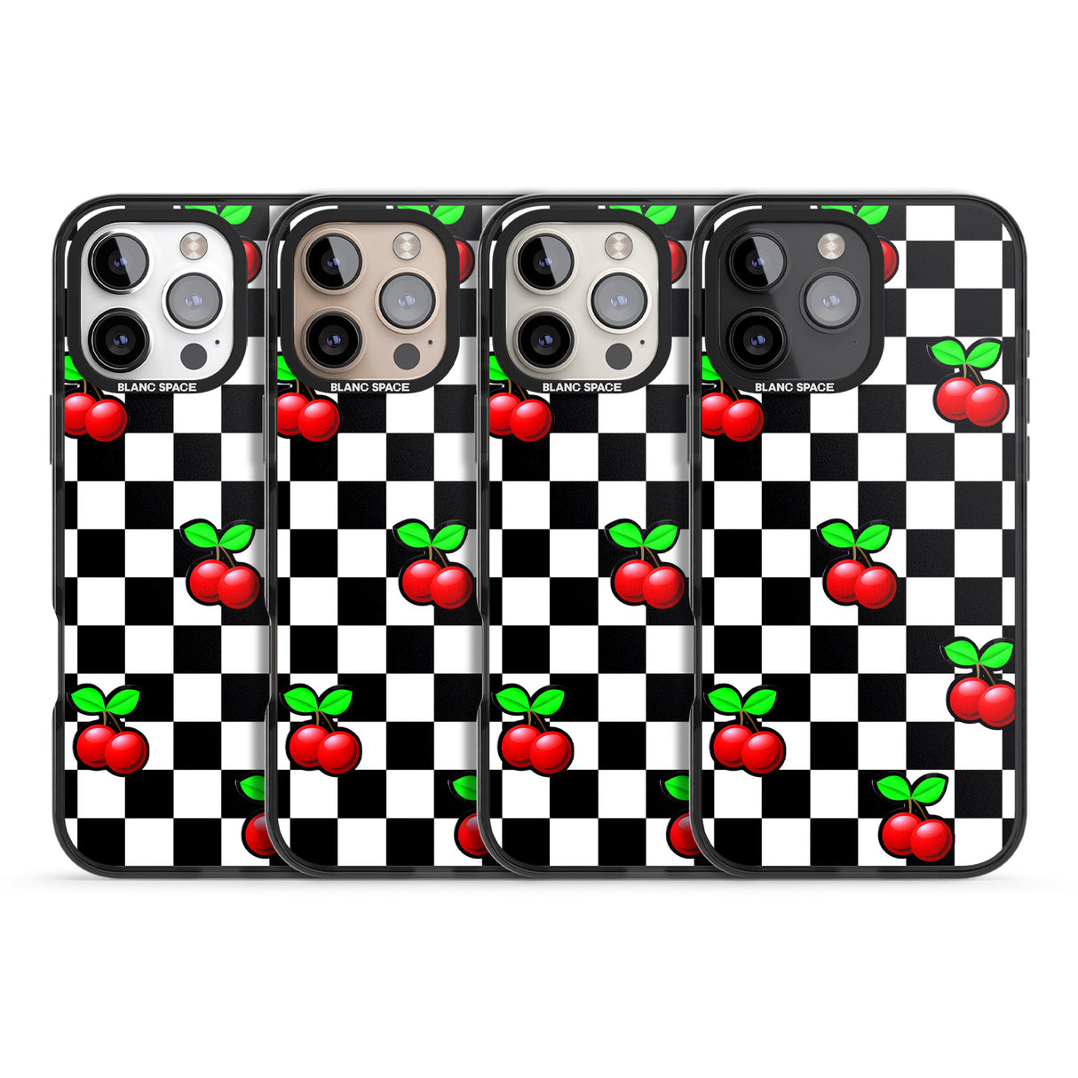 iPhone 16 Pro Max Checkered Cherry Black Impact Phone Case