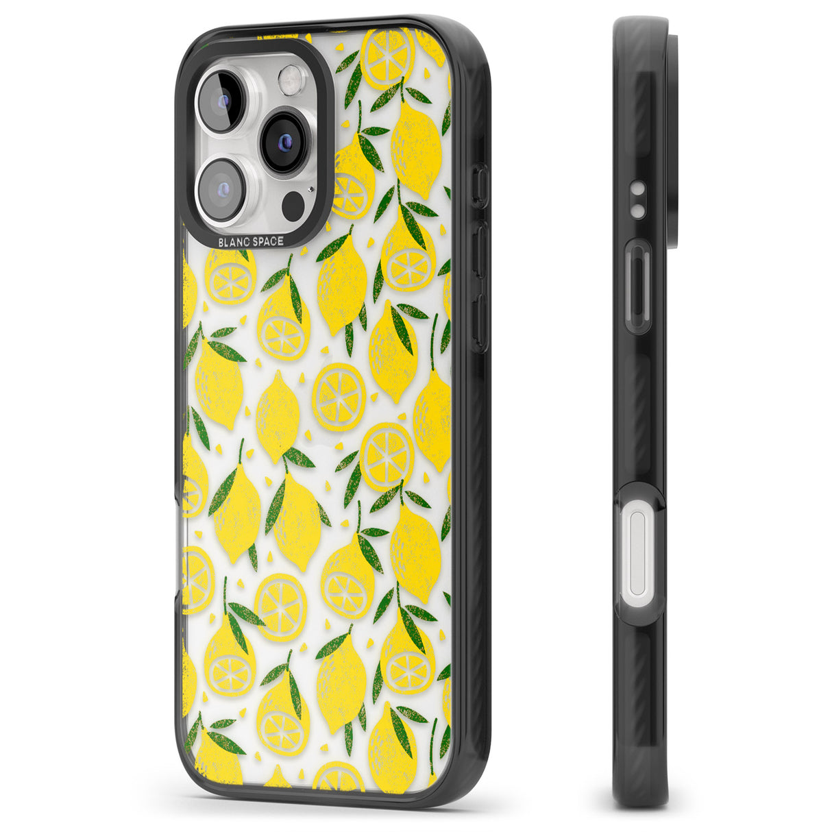 iPhone 16 Pro Max Bright Lemon Fruity Pattern Black Impact Phone Case