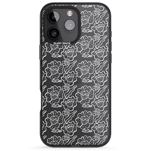 iPhone 16 Pro Max Funky Floral Patterns White on Clear Black Impact Phone Case