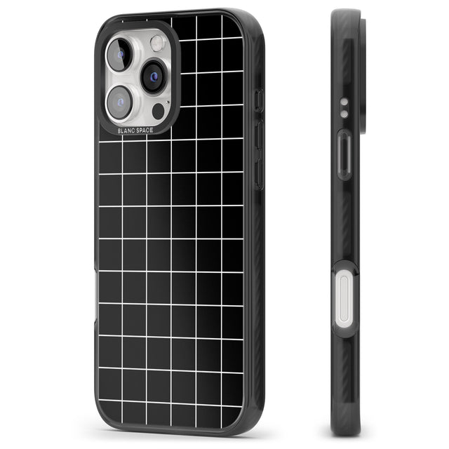 iPhone 16 Pro Max Simplistic Large Grid Pattern Black Black Impact Phone Case