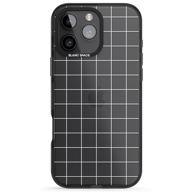 iPhone 16 Pro Max Simplistic Large Grid Pattern White (Transparent) Black Impact Phone Case