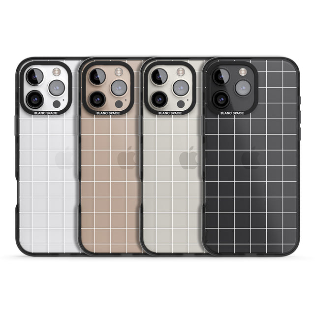 iPhone 16 Pro Max Simplistic Large Grid Pattern White (Transparent) Black Impact Phone Case