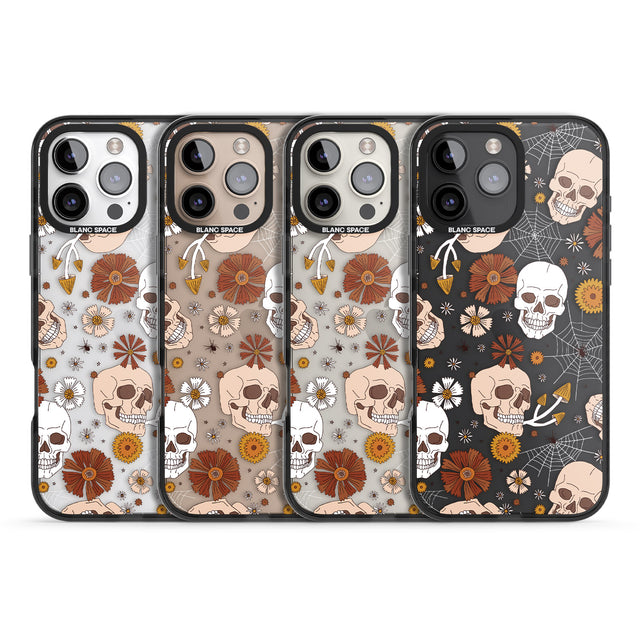 iPhone 16 Pro Max Halloween Skulls and Flowers Black Impact Phone Case