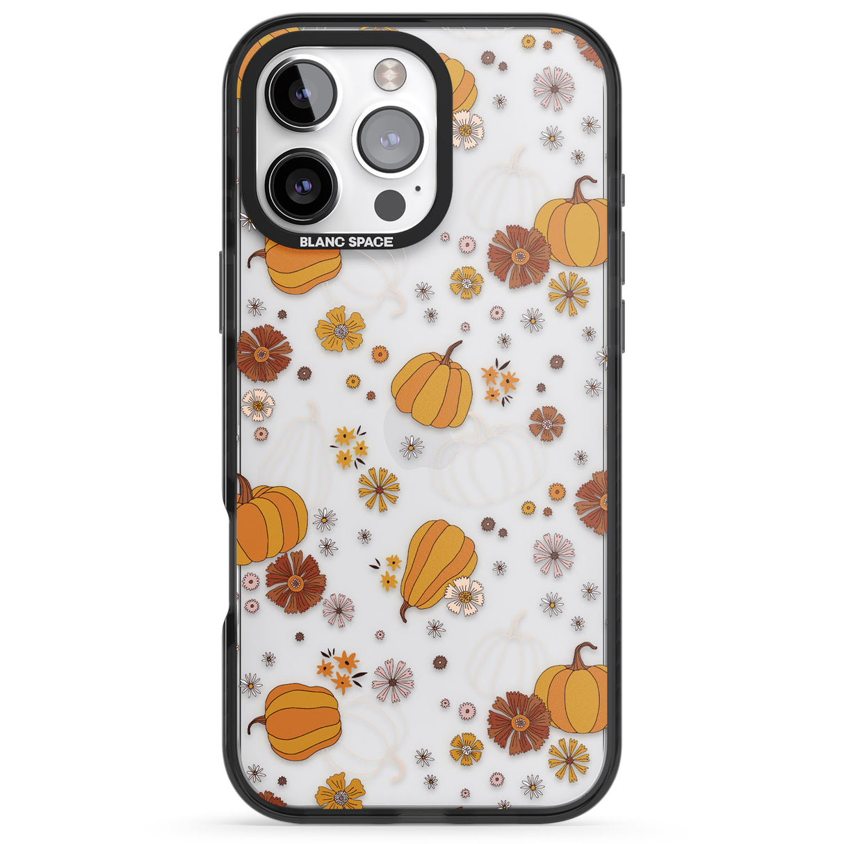 iPhone 16 Pro Max Halloween Pumpkins and Flowers Black Impact Phone Case