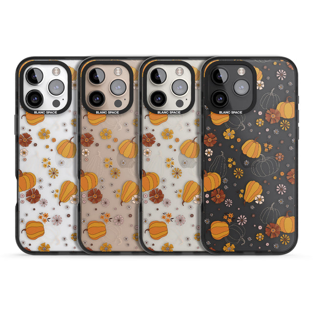 iPhone 16 Pro Max Halloween Pumpkins and Flowers Black Impact Phone Case