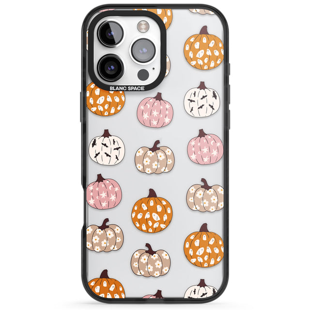 Floral Pumpkins Black Impact Phone Case for iPhone 16 Pro, iPhone 16 Pro Max