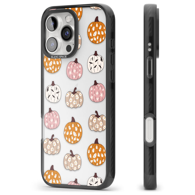 Floral Pumpkins Black Impact Phone Case for iPhone 16 Pro, iPhone 16 Pro Max