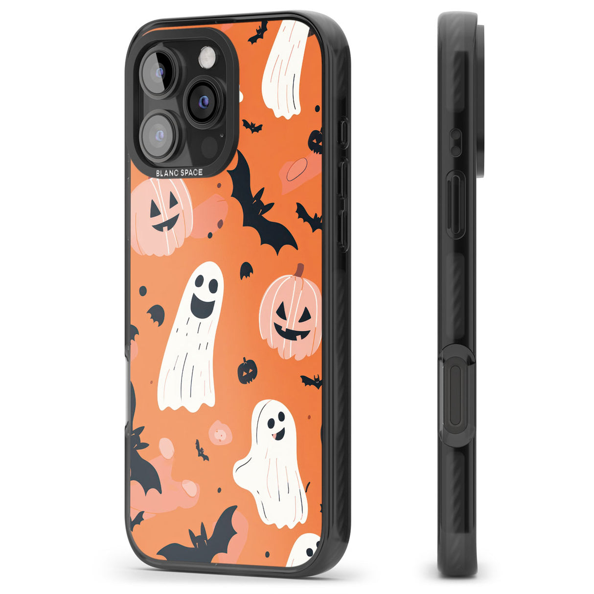 Orange Halloween Pattern Black Impact Phone Case for iPhone 16 Pro, iPhone 16 Pro Max