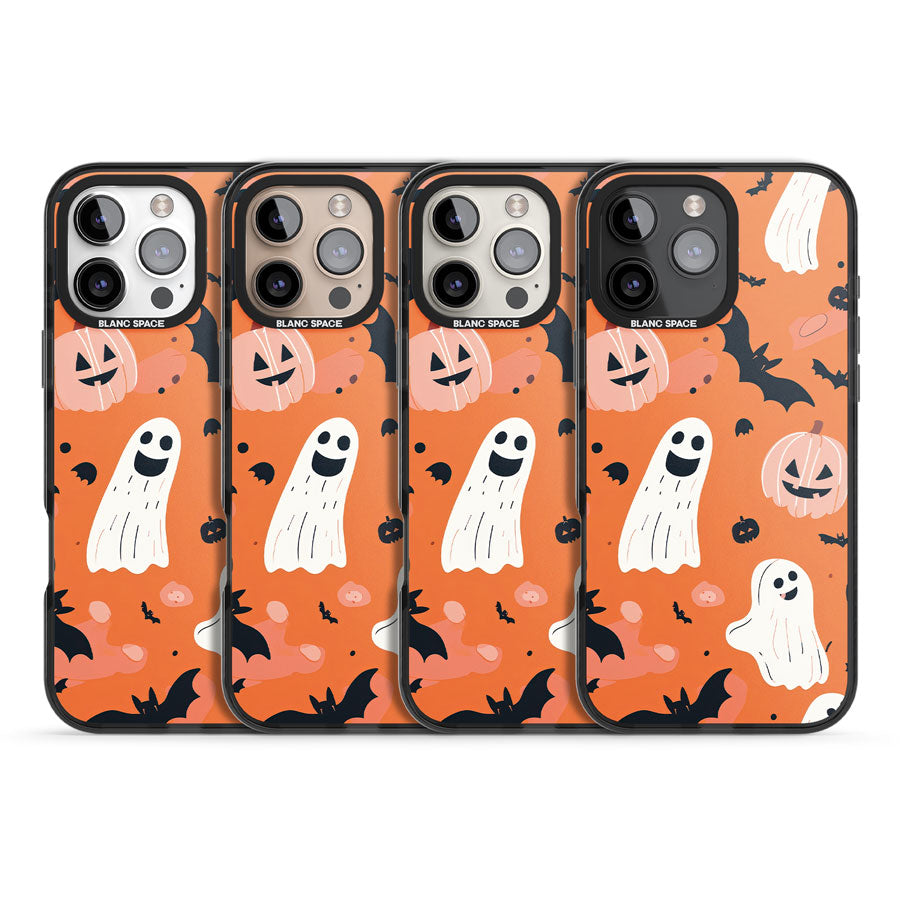 Orange Halloween Pattern Black Impact Phone Case for iPhone 16 Pro, iPhone 16 Pro Max