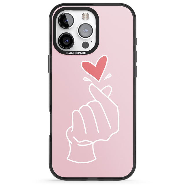 iPhone 16 Pro Max Pink Finger Heart Black Impact Phone Case