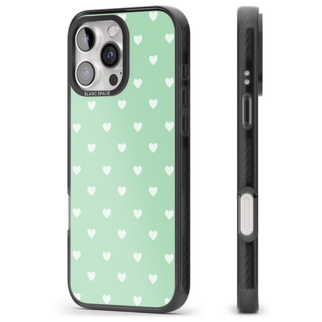 iPhone 16 Pro Max Small Heart Pattern: Green Black Impact Phone Case