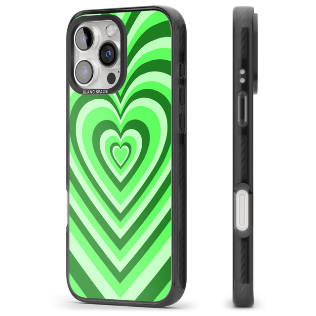 iPhone 16 Pro Max Green Heart Illusion Black Impact Phone Case