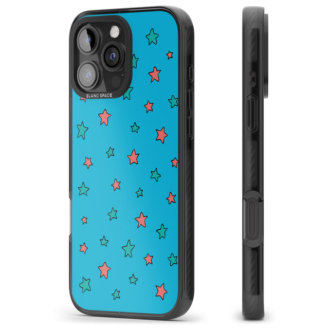 iPhone 16 Pro Max Blue Heartstopper Stars Pattern Black Impact Phone Case