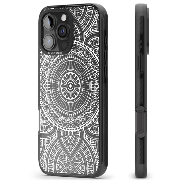 iPhone 16 Pro Max White Henna Flower Wheel Black Impact Phone Case