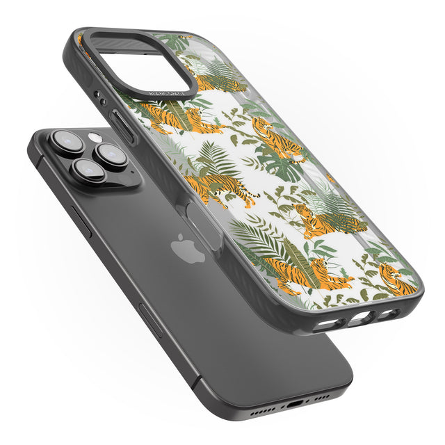 iPhone 16 Pro Max ClearTiger & Fern Jungle Cat Pattern Black Impact Phone Case