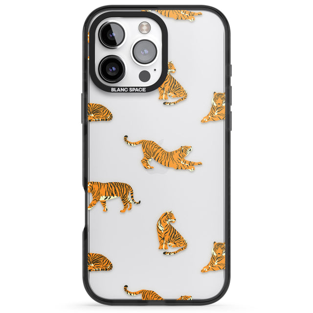 iPhone 16 Pro Max Clear Tiger Jungle Cat Pattern Black Impact Phone Case