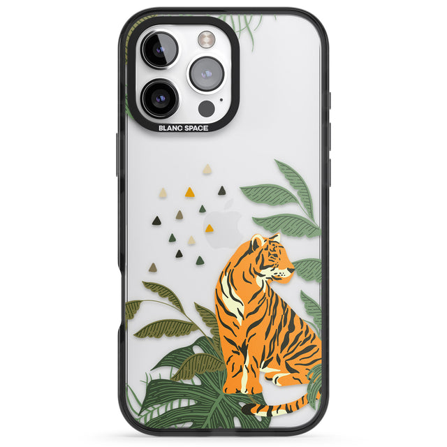 iPhone 16 Pro Max Large Tiger Clear Jungle Cat Pattern Black Impact Phone Case