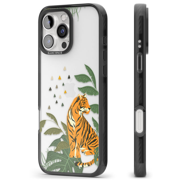 iPhone 16 Pro Max Large Tiger Clear Jungle Cat Pattern Black Impact Phone Case