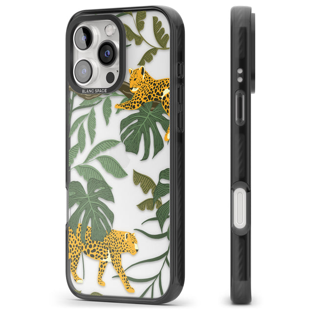 iPhone 16 Pro Max Two Jaguars & Foliage Jungle Cat Pattern Black Impact Phone Case