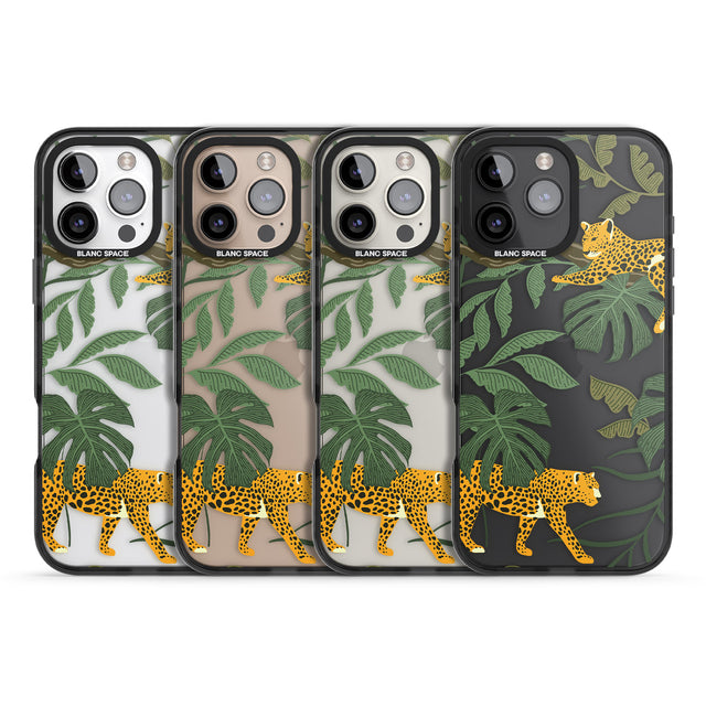 iPhone 16 Pro Max Two Jaguars & Foliage Jungle Cat Pattern Black Impact Phone Case