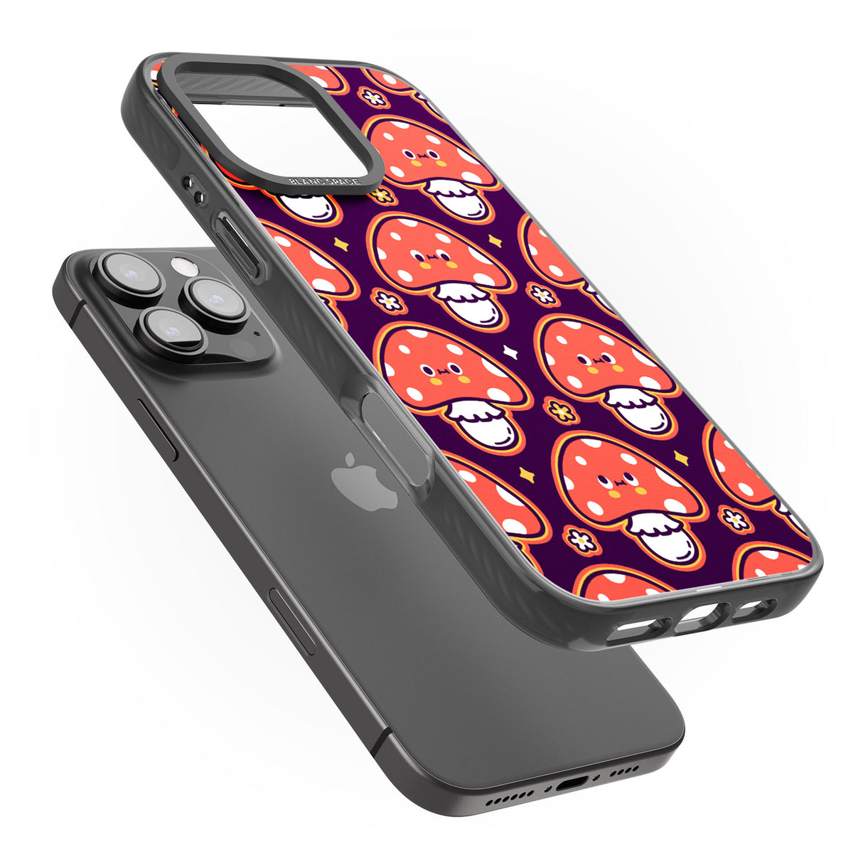 iPhone 16 Pro Max Mushroom Kawaii Pattern Black Impact Phone Case