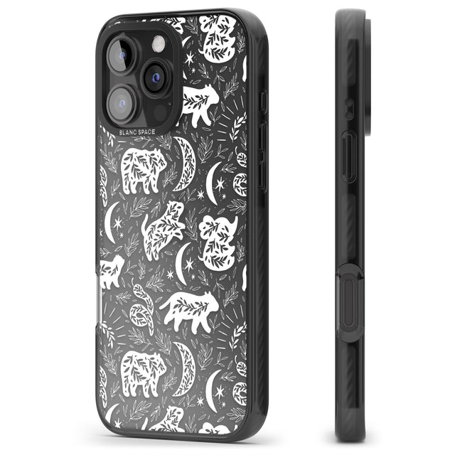 iPhone 16 Pro Max Forest Animal Silhouettes: White/Clear Black Impact Phone Case