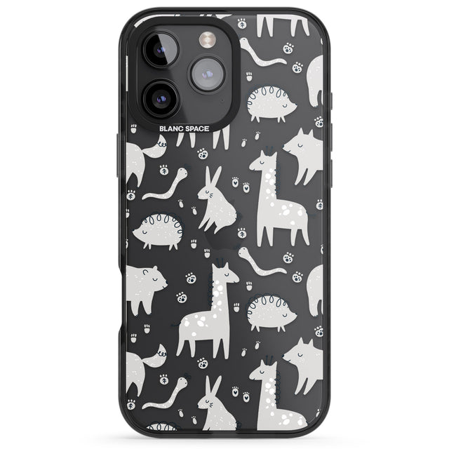 iPhone 16 Pro Max Adorable Mixed Animals Pattern (Clear) Black Impact Phone Case