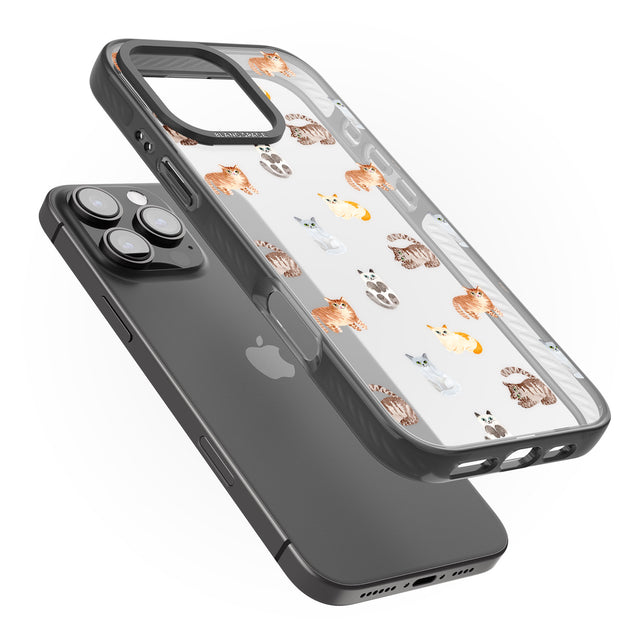 iPhone 16 Pro Max Cute Cat Pattern - Clear Black Impact Phone Case