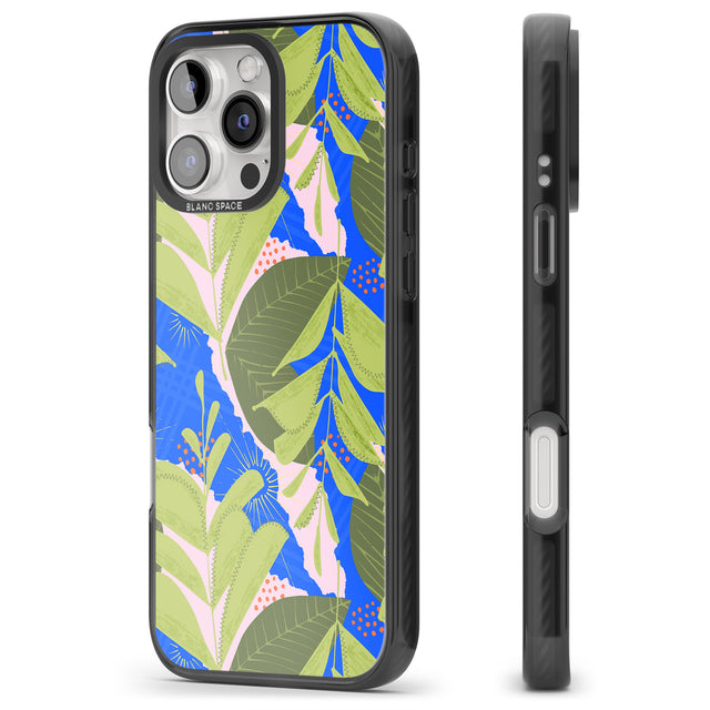 iPhone 16 Pro Max Fern Leaves Abstract Pattern Black Impact Phone Case