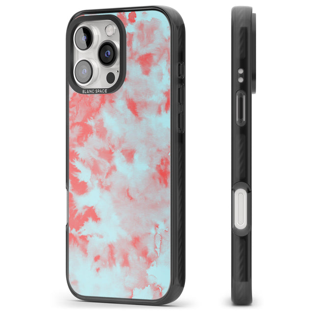 iPhone 16 Pro Max Red & Blue Acid Wash Tie-Dye Pattern Black Impact Phone Case