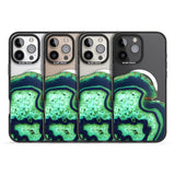 iPhone 16 Pro Max Neon Green & Blue Agate Crystal Transparent Design Black Impact Phone Case