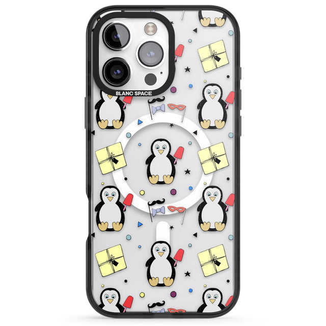 iPhone 16 Pro Max Cute Penguin Pattern Clear Black Impact Phone Case