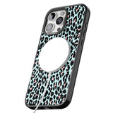 iPhone 16 Pro Max Light Pink on Blue Leopard Print Pattern Black Impact Phone Case