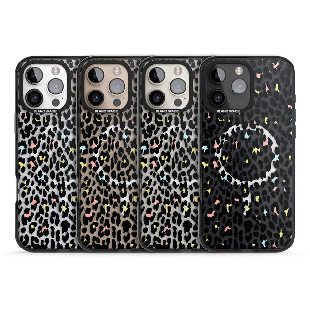 iPhone 16 Pro Max Mixed Pastels Leopard Print - Transparent Black Impact Phone Case