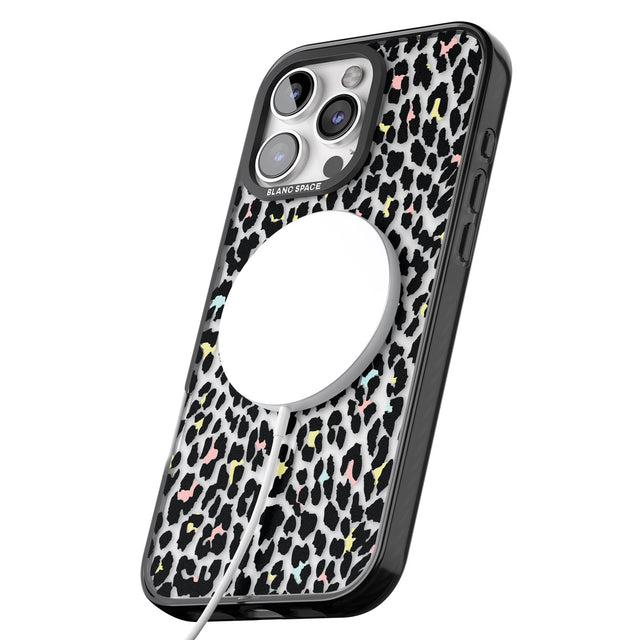 iPhone 16 Pro Max Mixed Pastels Leopard Print - Transparent Black Impact Phone Case