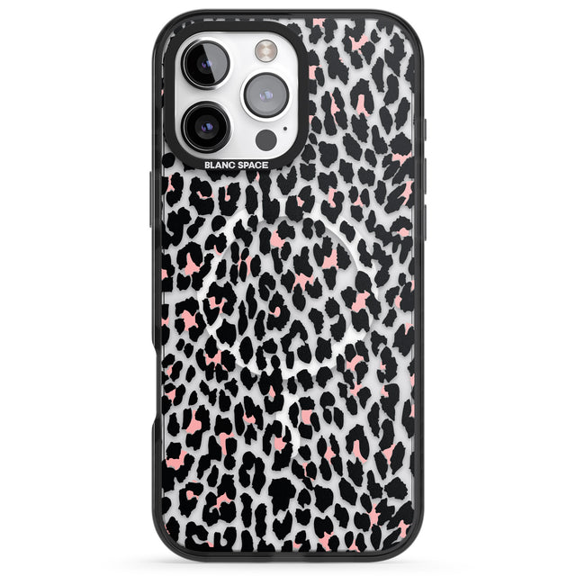 iPhone 16 Pro Max Light Pink Leopard Print - Transparent Black Impact Phone Case