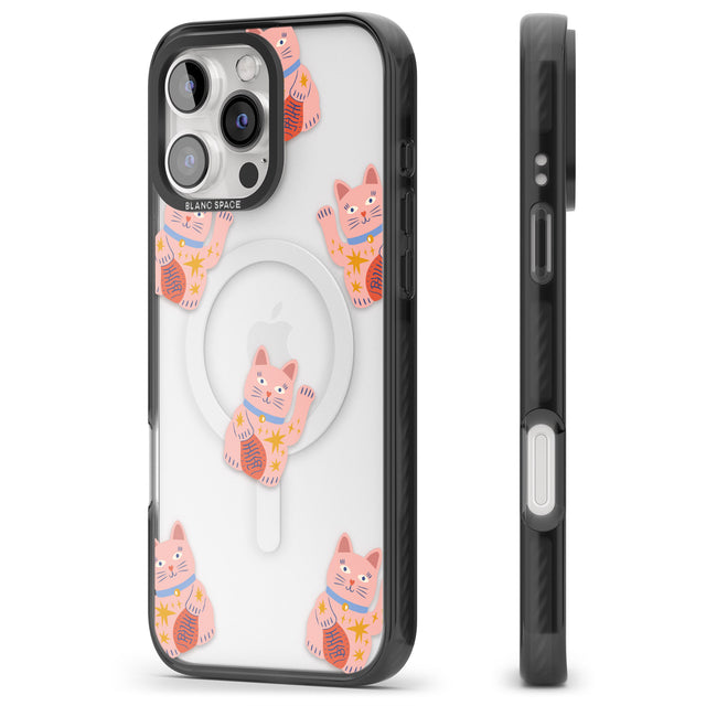 iPhone 16 Pro Max Waving Cat Pattern Black Impact Phone Case