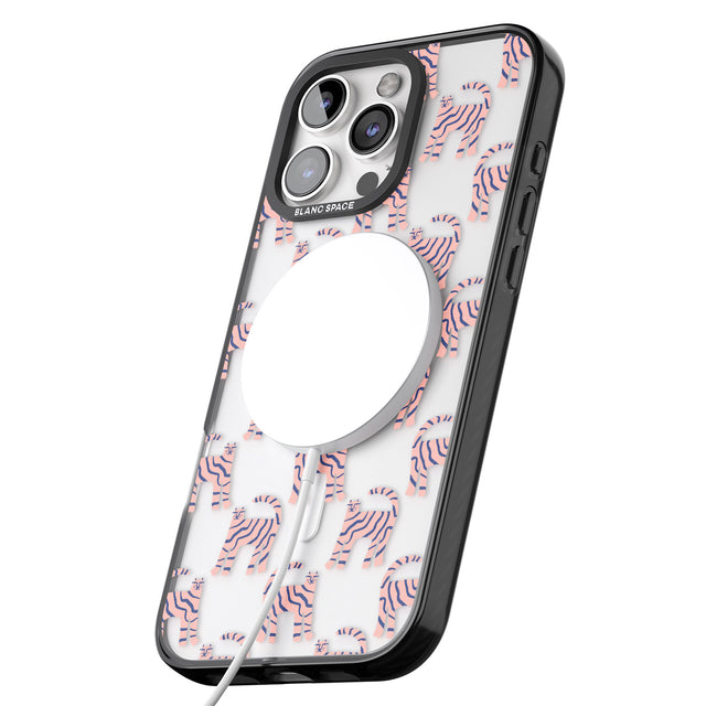 iPhone 16 Pro Max Pink and Blue Cat Pattern Black Impact Phone Case