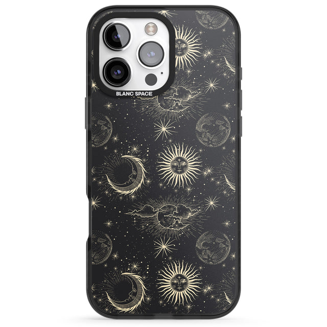 iPhone 16 Pro Max Large Suns, Moons & Clouds Astrological Black Impact Phone Case